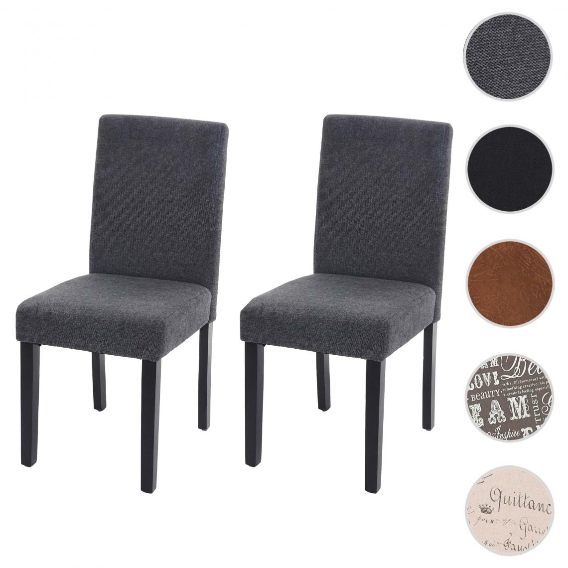 Mendler - 2x chaise à manger chaise de cuisine Littau ~ textile, gris anthracite, pieds foncés - Chaises