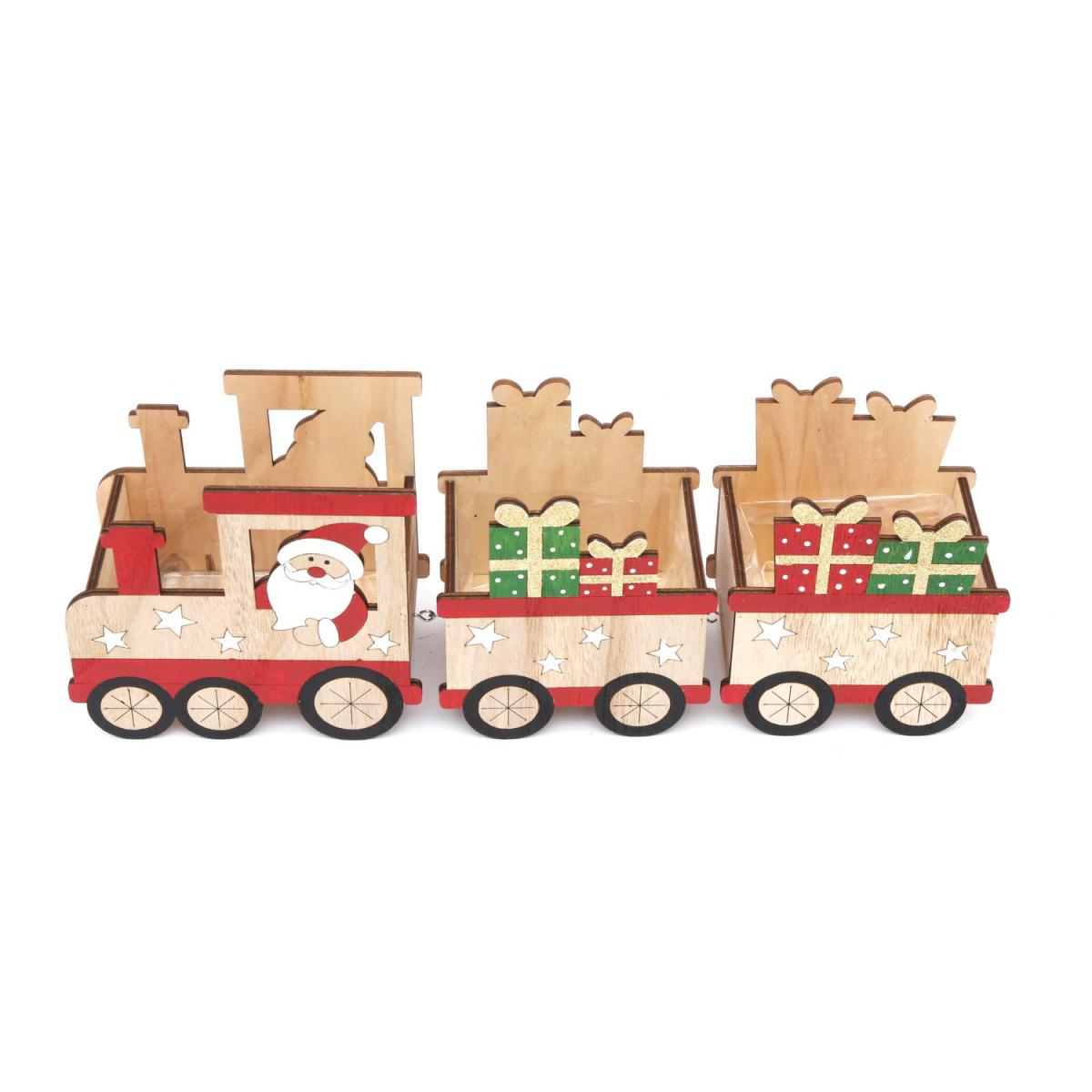 Heart Of The Home - Décoration de Noël en bois Santa Train - Beige et rouge - Décorations de Noël