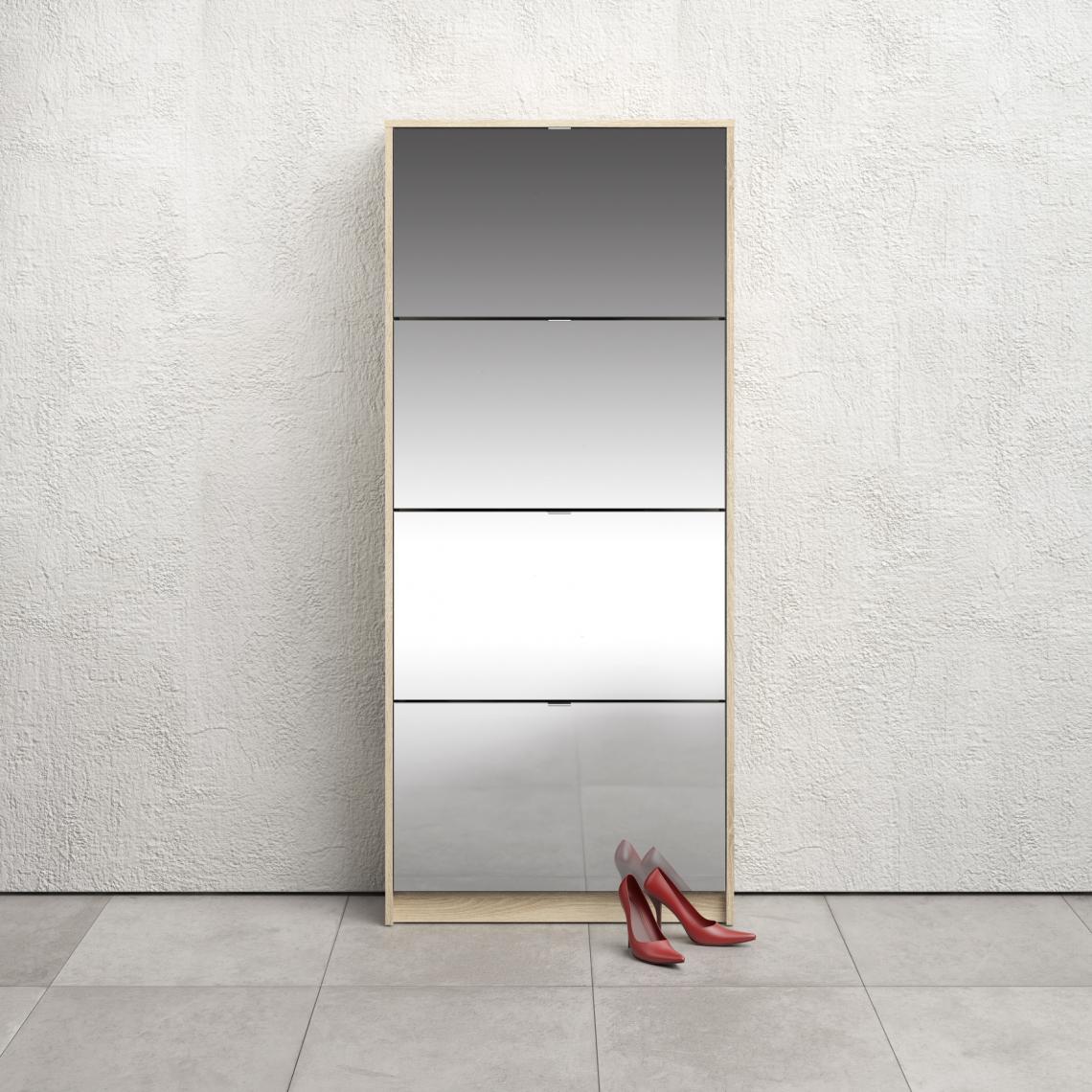 Alter - Meuble à chaussures avec quatre portes miroir et double profondeur, couleur chêne, 70,3 x 162 x 24,05 cm - Rangements à chaussures