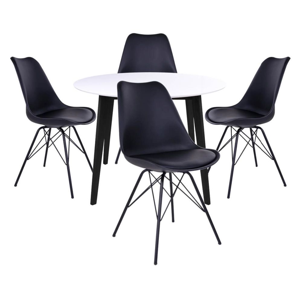 Altobuy - Gram - Ensemble Table Ronde Noire et Blanche + 4 Chaises Noires - Tables à manger