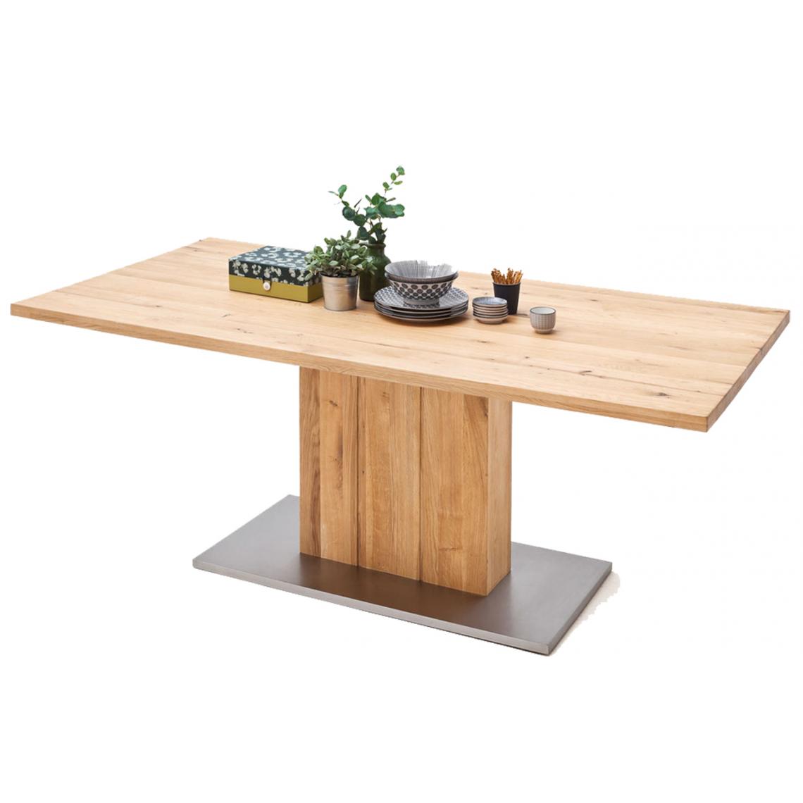 Pegane - Table à manger en chêne massif huilé avec bord droit - L180 x H77 x P90 cm - Tables à manger