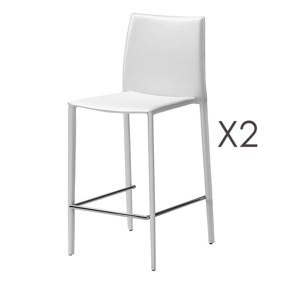 marque generique - Lot de 2 chaises de bar en cuir recyclé coloris blanc - BORA BORA - Chaises
