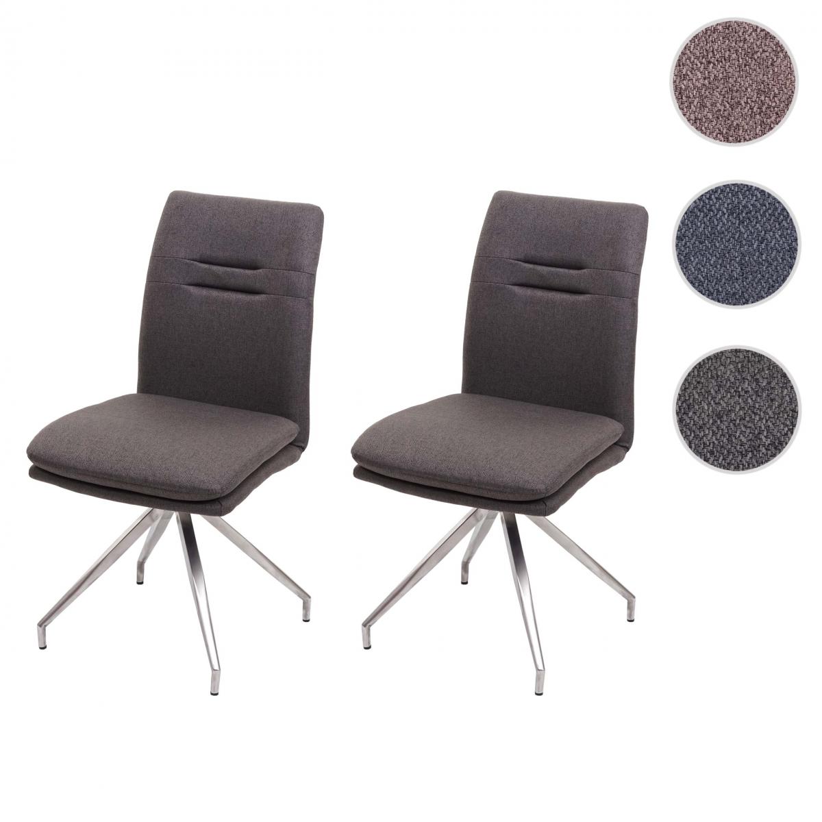 Mendler - 2x Chaise de salle à manger HWC-H70, chaise de cuisine, tissu, acier inoxydable brossé ~ gris-brun - Chaises