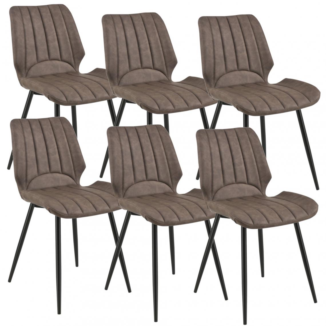 Decoshop26 - Set de 6 chaises de salle à manger en similicuir polyuréthane marron et métal noir 03_0003724 - Chaises