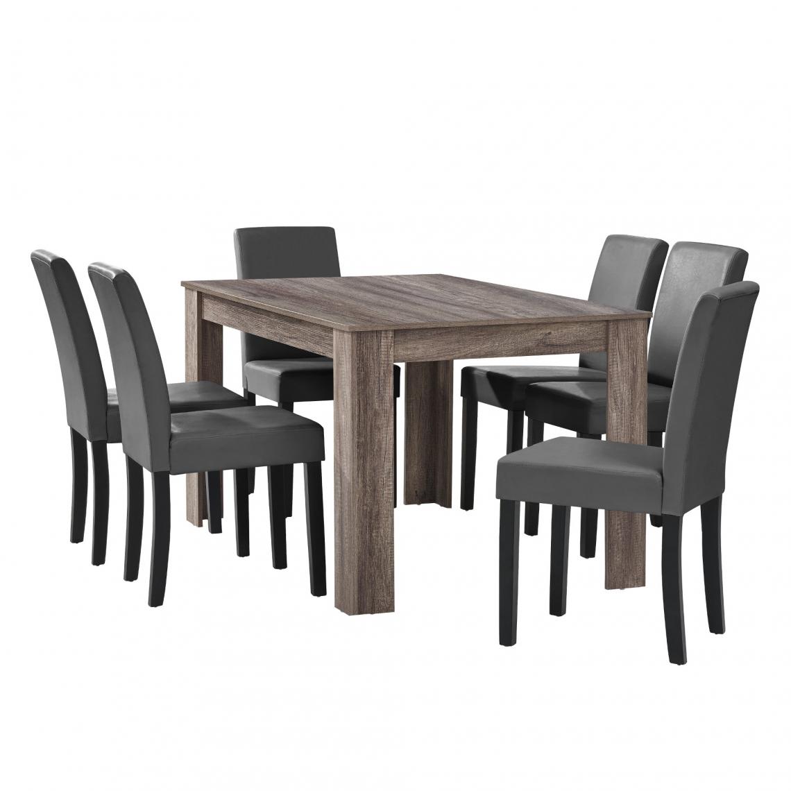 Helloshop26 - Table à manger en chêne ancien avec 6 chaises gris-foncé cuir-synthétique rembourré 140x90 cm 03_0004073 - Tables à manger