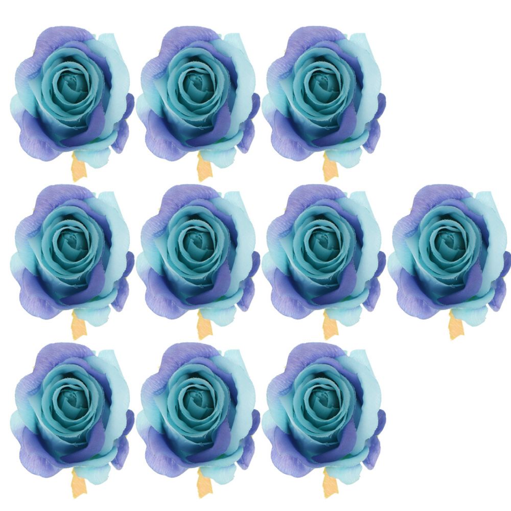 marque generique - 10x têtes de fleurs en soie rose tête de rose artificielle pour la décoration de mariage à domicile bleu violet - Plantes et fleurs artificielles