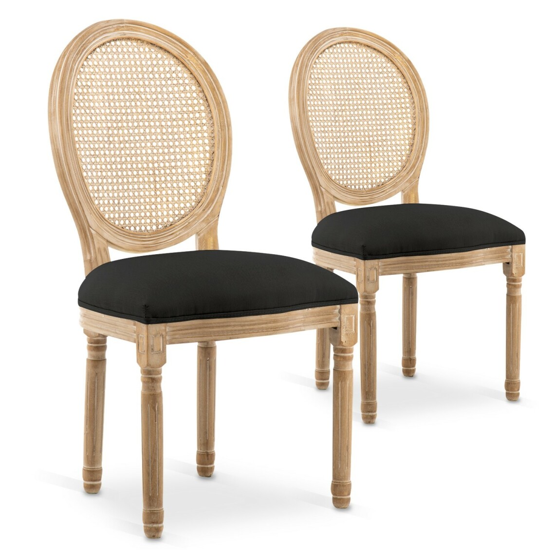 marque generique - Lot de 2 chaises médaillon Louis XVI Cannage Rotin tissu Noir - Chaises