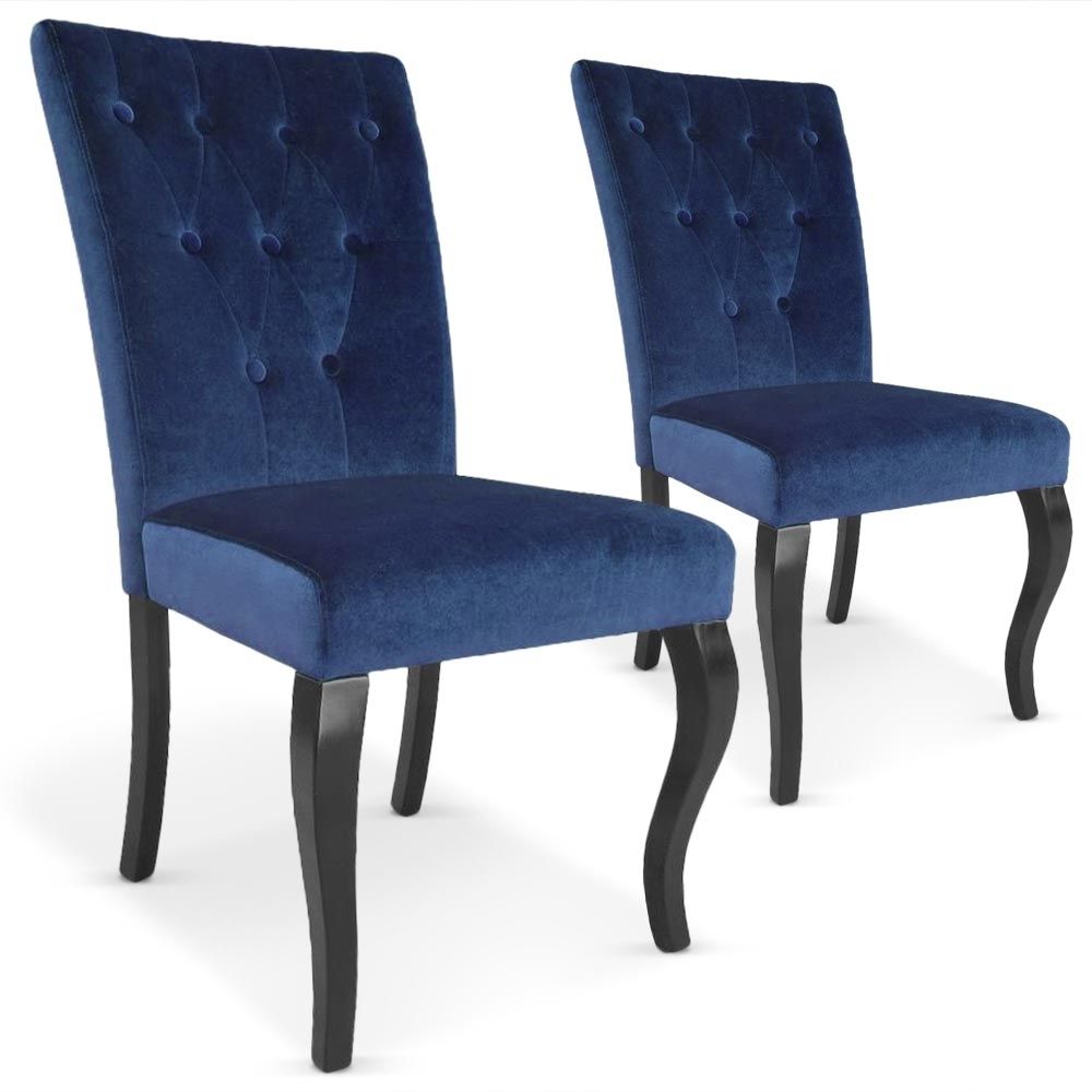 MENZZO - Lot de 2 chaises Beata Velours Bleu - Chaises
