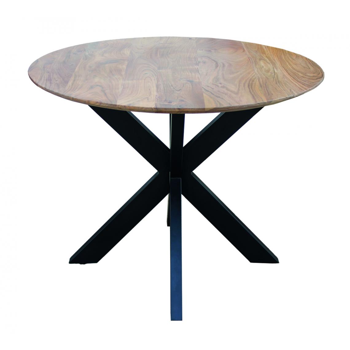Pegane - Table ronde en bois de palissandre et acier laqué noir - diamètre 100 x Hauteur 76 cm - Tables à manger