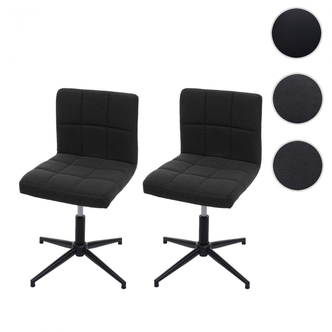 Mendler - 2x chaise de salle à  manger Kavala II, chaise de cuisine ~ tissu/textile gris foncé, pied noir - Chaises