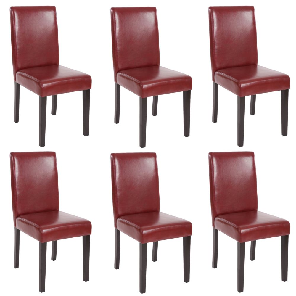 Mendler - Lot de 6 chaises de séjour Littau, simili-cuir, brun rouge, pieds foncés - Chaises