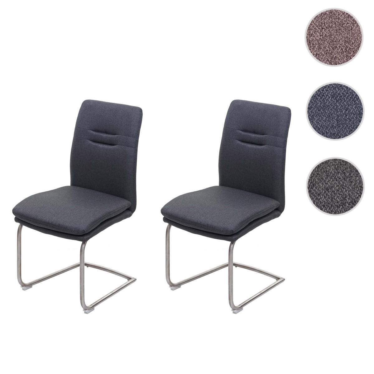 Mendler - 2x Chaise de salle à manger HWC-H70, chaise de cuisine, balancant, tissu, acier inoxydable brossé ~ gris-foncé - Chaises