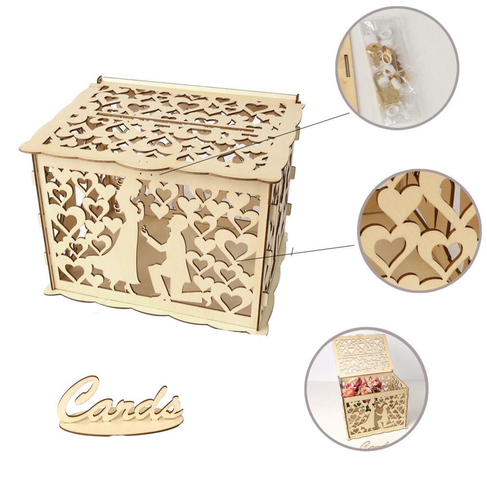 Generic - Boîte de carte de mariage avec serrure bricolage argent boîtes-cadeaux en bois pour fête d'anniversaire - Jaune - Objets déco