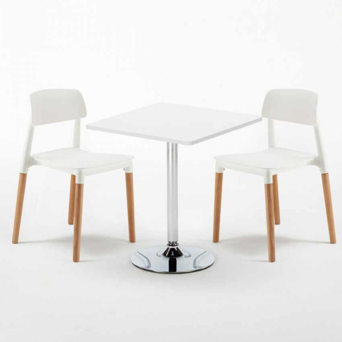 Ahd Amazing Home Design - Table Carrée Blanche 70x70cm Avec 2 Chaises Colorées Set Intérieur Bar Café Barcellona Cocktail, Couleur: Blanc - Tables à manger