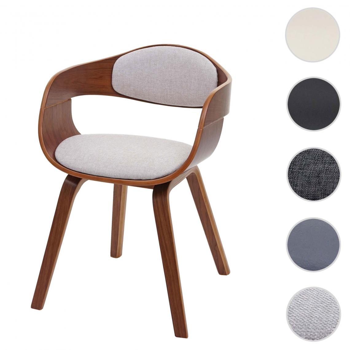 Mendler - chaise de salle a  manger HWC-A47, bois courbé rétro design aspect noyer ~ tissu/textile, crème-beige - Chaises