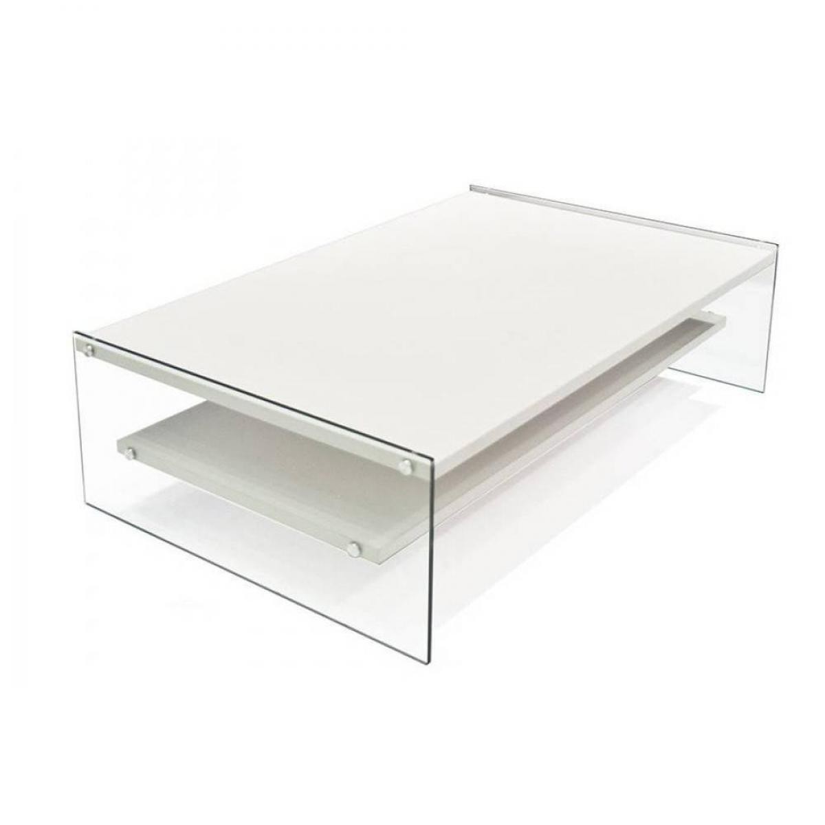 Inside 75 - Table basse rectangle BELLA 2 plateaux blanc mat piétement en verre - Tables à manger