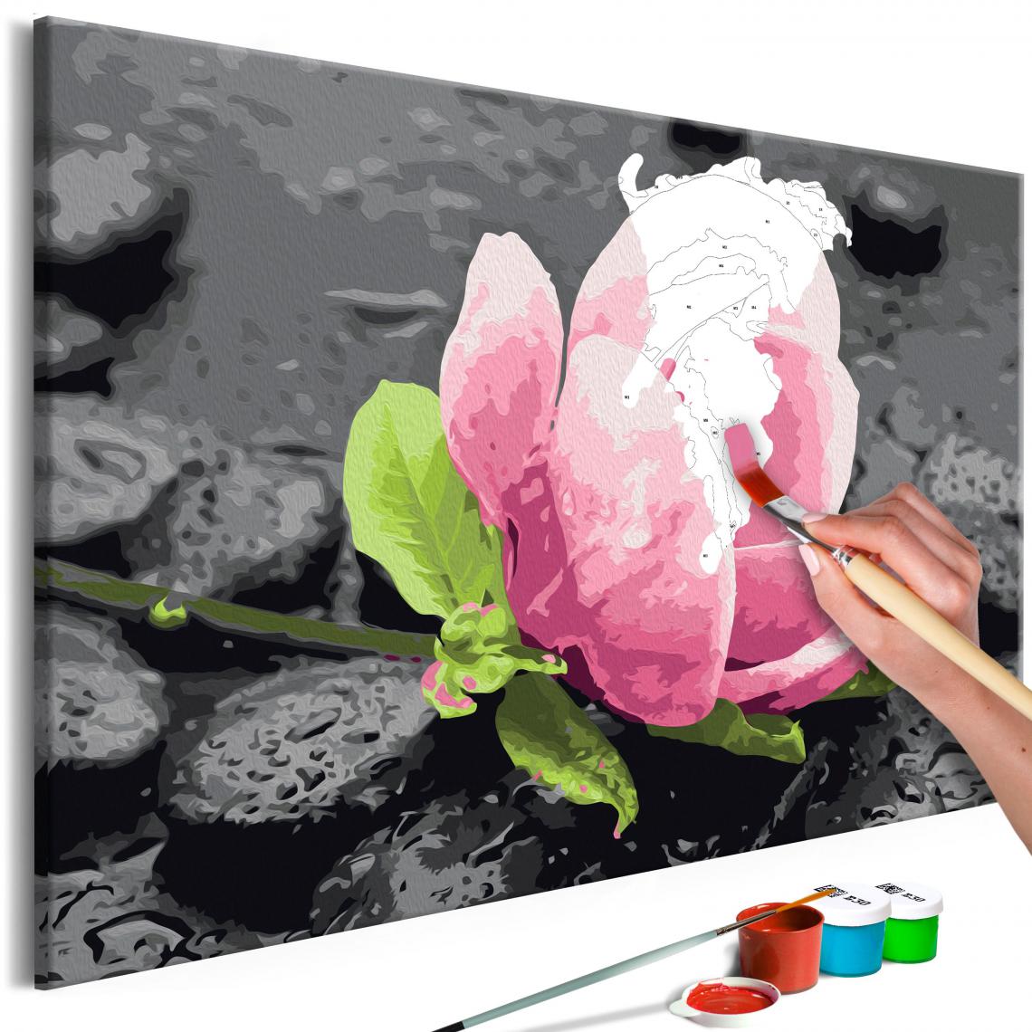 Decoshop26 - Tableau à peindre soi-même peinture par numéros motif Fleur rose et pierres 60x40 cm TPN110131 - Tableaux, peintures