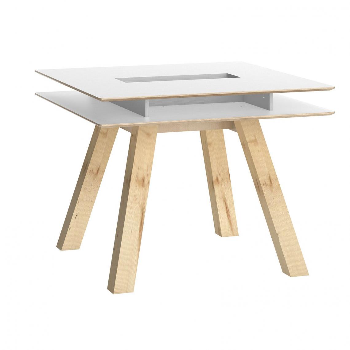 Hucoco - 4YOU - Table style scandinave cuisine/salle à manger/salon - Dimensions: 100x100x76 cm - Plateau avec niche - Table de repas - Blanc - Tables à manger