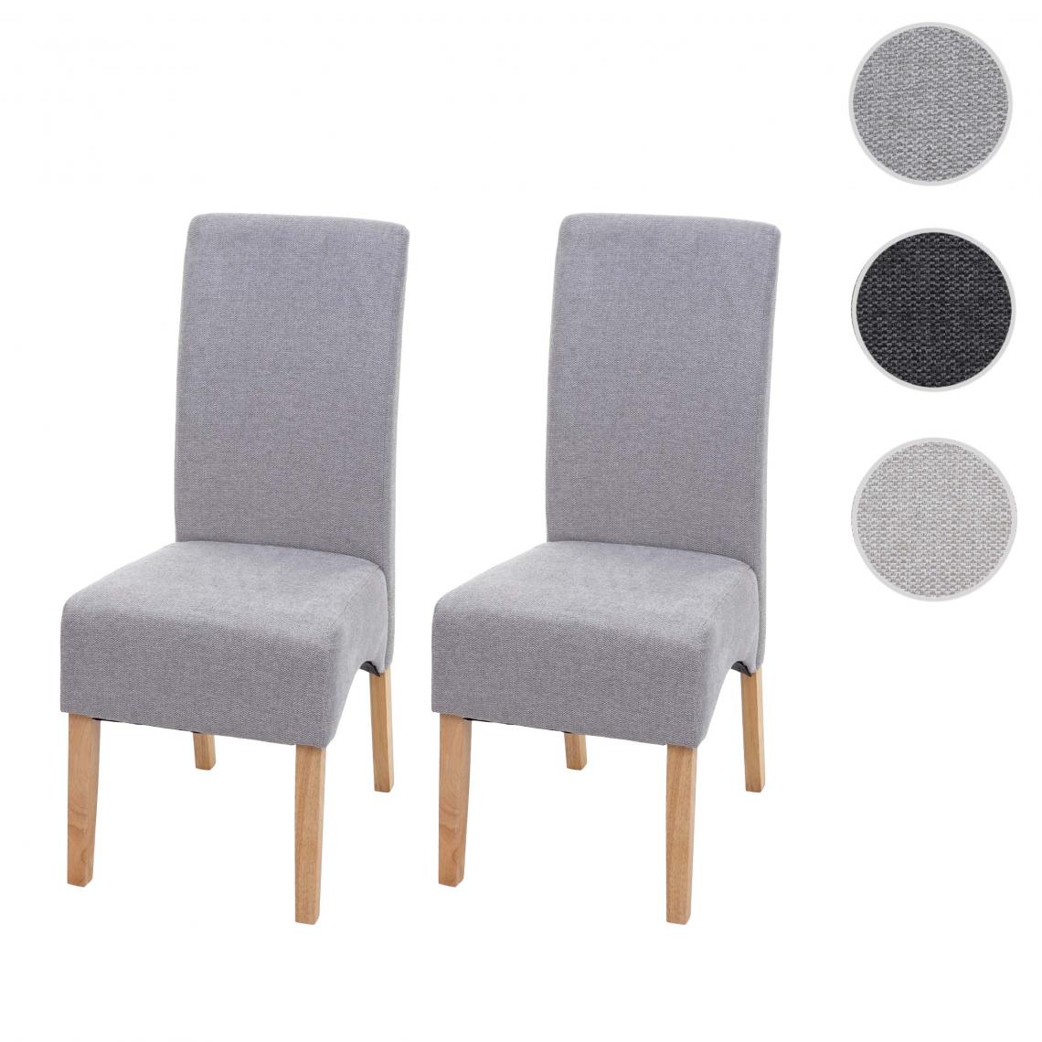 Mendler - 2x chaise a  manger Latina, chaise de cuisine, tissu/textile ~ gris clair, pieds clairs - Chaises