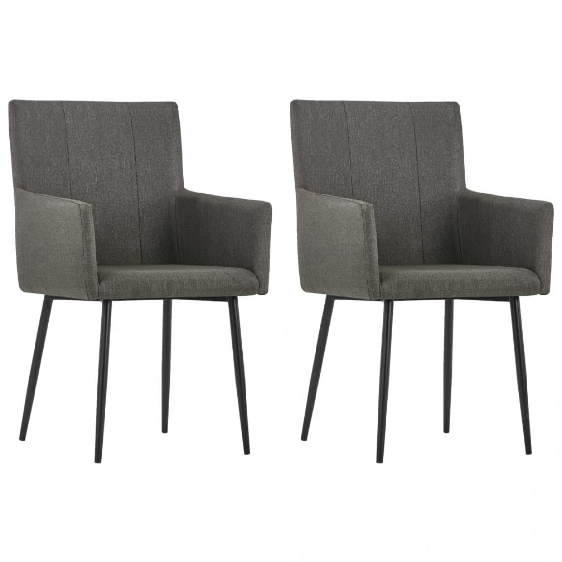 Decoshop26 - Lot de 2 chaises de salle à manger cuisine avec accoudoirs design moderne tissu taupe CDS020149 - Chaises
