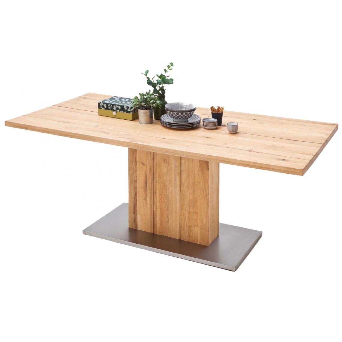 Pegane - Table à manger en chêne massif huilé avec dessus divisé - L220 x H77 x P100 cm - Tables à manger