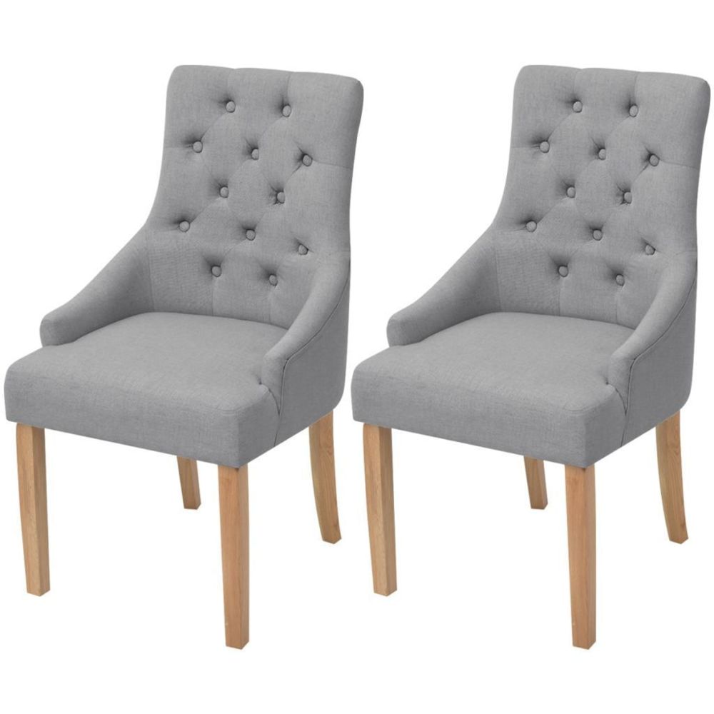 Helloshop26 - Lot de deux chaises de salle à manger bois de chêne tissu gris clair 1902143 - Chaises