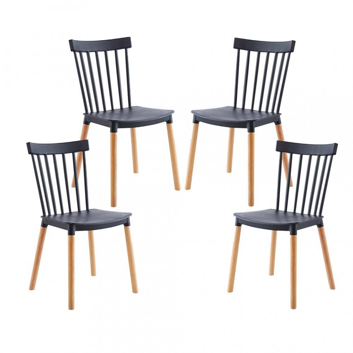 Red Deco - Lot de 4 chaises VICTORIA noir pieds en bois style scandinave - Chaises