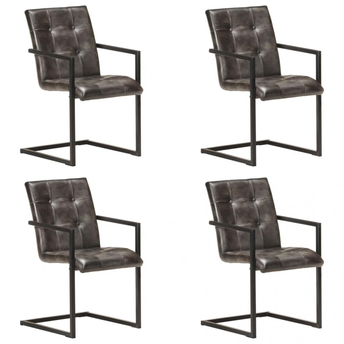 Decoshop26 - Lot de 4 chaises de salle à manger cuisine cantilever design rétro cuir véritable gris CDS021370 - Chaises