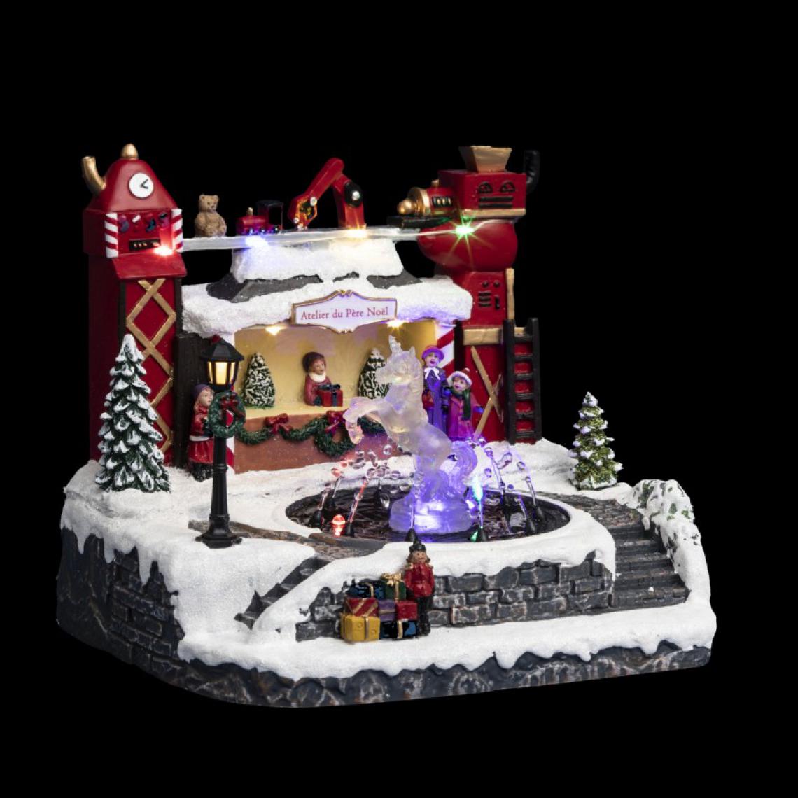 Sans Marque - Atelier du Père-Noël avec fontaine lumineuse - Rouge - Décorations de Noël