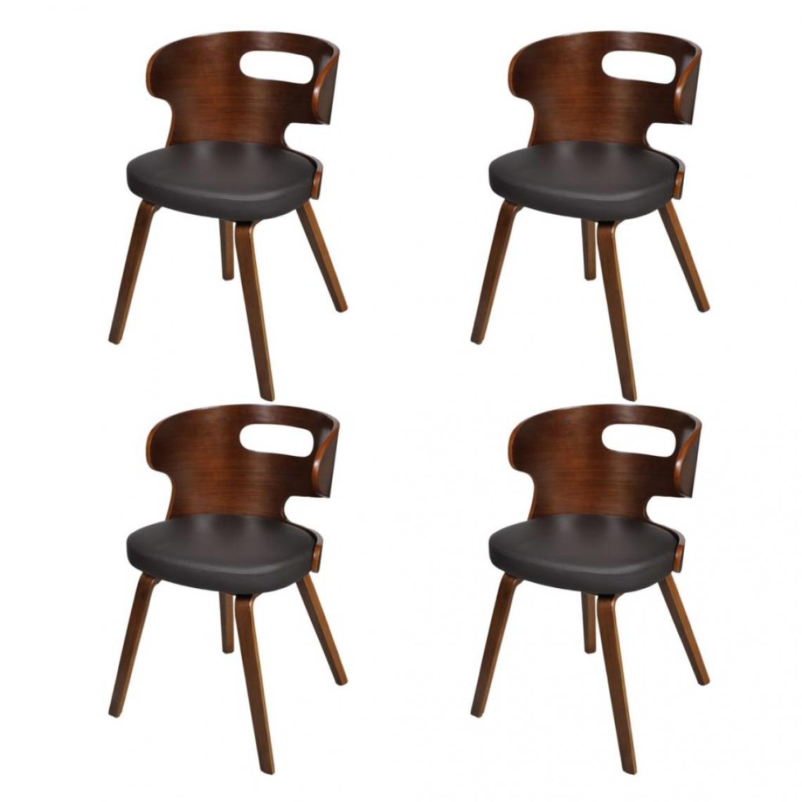 Decoshop26 - Lot de 4 chaises de salle à manger cuisine marron bois courbé et similicuir CDS021670 - Chaises