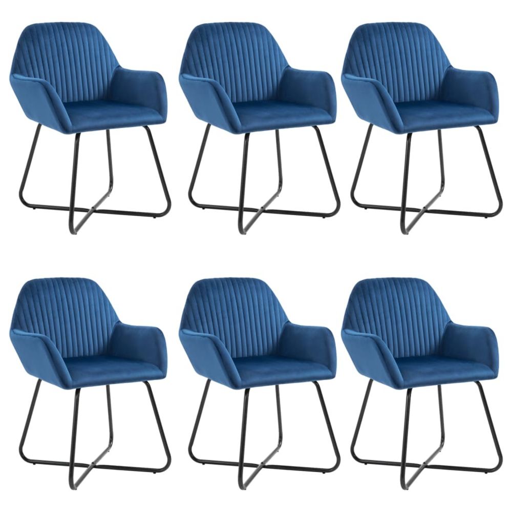 marque generique - Distingué Fauteuils et chaises serie Pretoria Chaises de salle à manger 6 pcs Bleu velours - Chaises