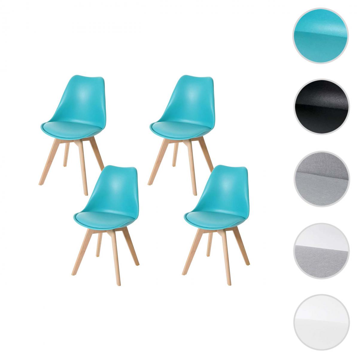 Mendler - 4x chaise de salle à manger HWC-E53, cuisine, design rétro ~ turquoise/turquoise, similicuir, pieds clairs - Chaises