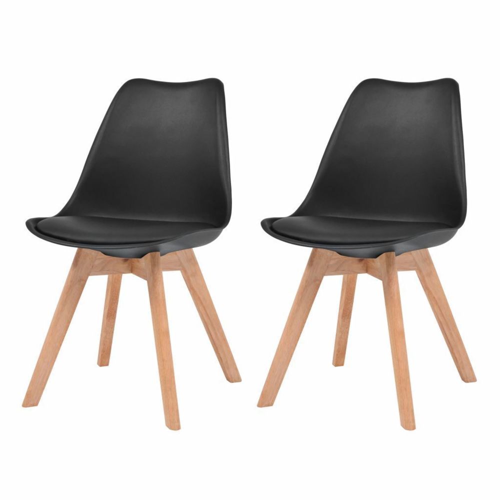 Helloshop26 - Lot de deux chaises de salle à manger similicuir bois massif noir 1902227 - Chaises