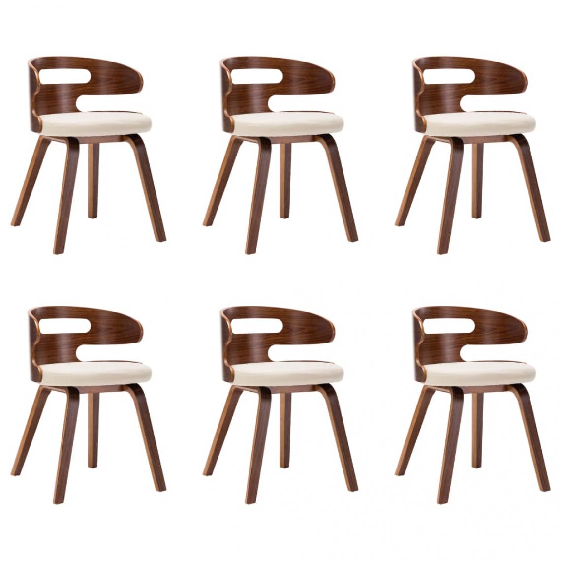 Decoshop26 - Lot de 6 chaises de salle à manger cuisine design élégant bois courbé et similicuir crème CDS022350 - Chaises