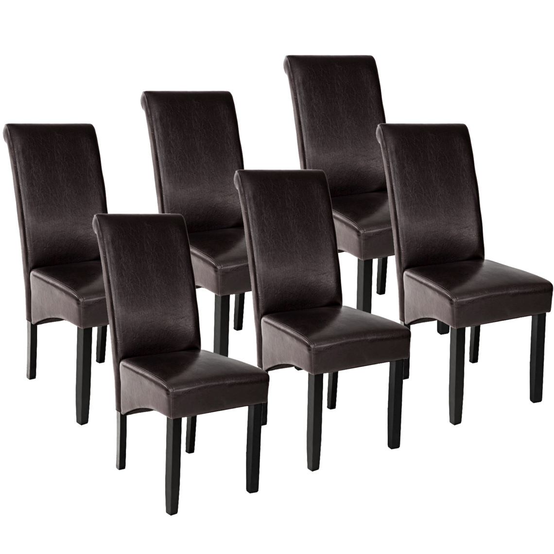 Tectake - Lot de 6 chaises aspect cuir - marron - Chaises