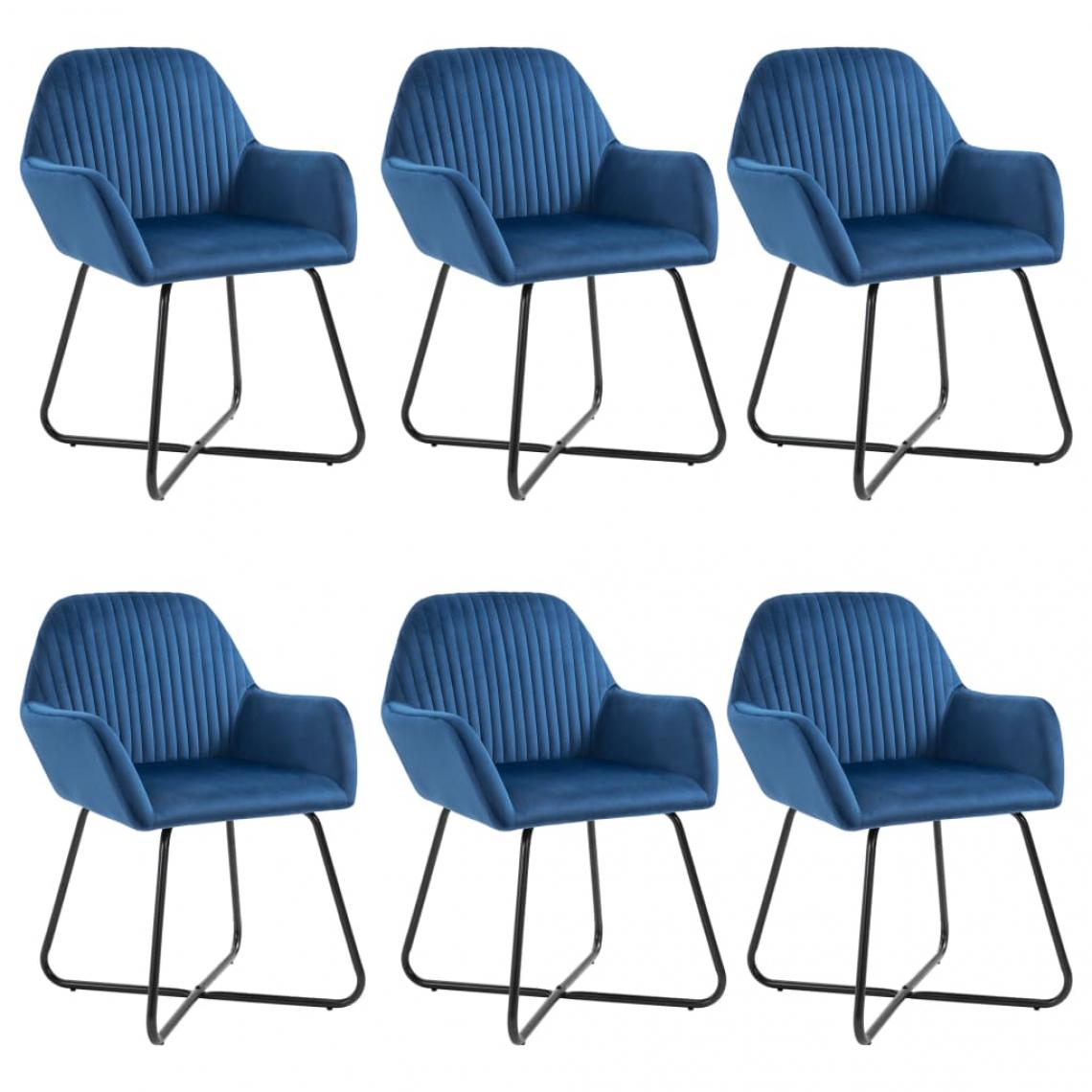 Decoshop26 - Lot de 6 chaises de salle à manger cuisine style moderne et chic en velours bleu CDS022228 - Chaises