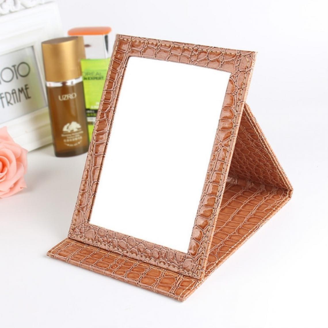 Wewoo - 2 PCS Carré Stand Cuir Maquillage Miroir Alligator Motif Portable Cosmetic MirrorMarronTaille M15x20.5x1.6CM - Miroirs
