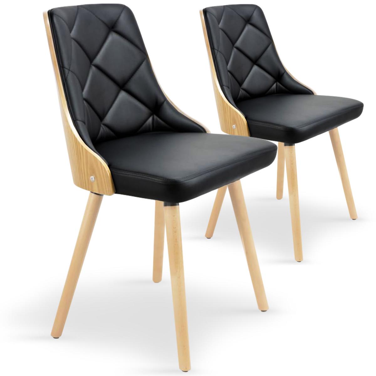 MENZZO - Lot de 2 chaises scandinaves Lalix Chêne Clair & Noir - Chaises