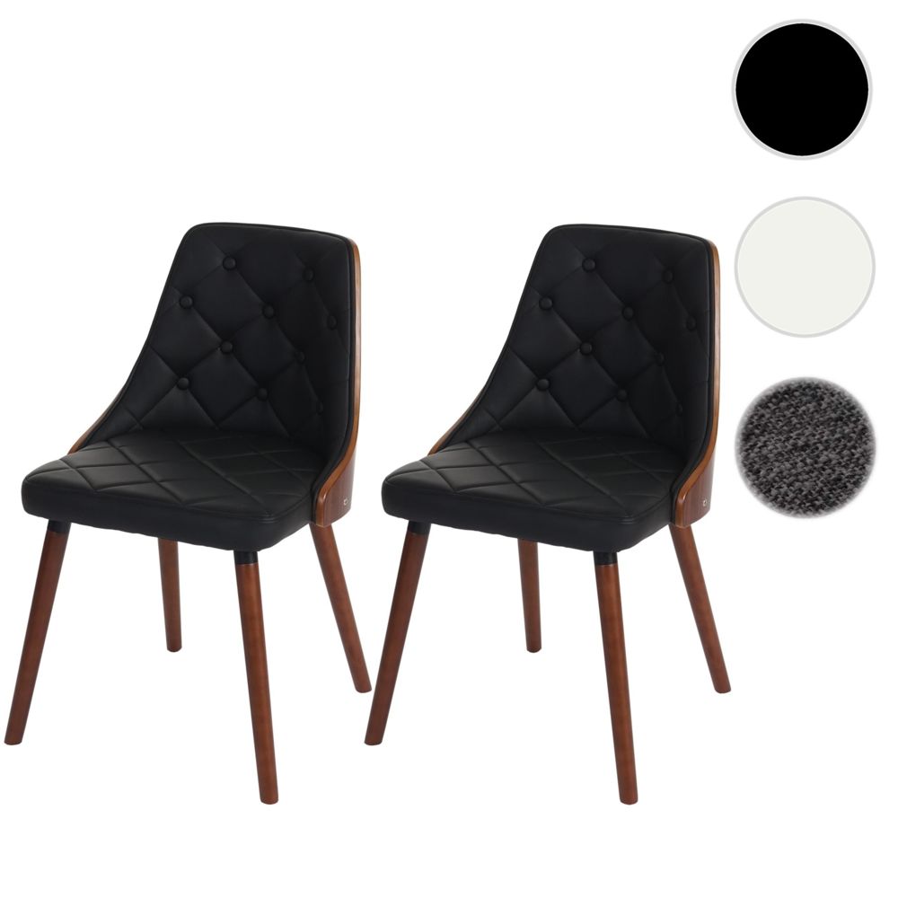Mendler - 2x chaise de salle à manger Osijek, fauteuil, aspect noix, bois cintré ~ similicuir, noir - Chaises
