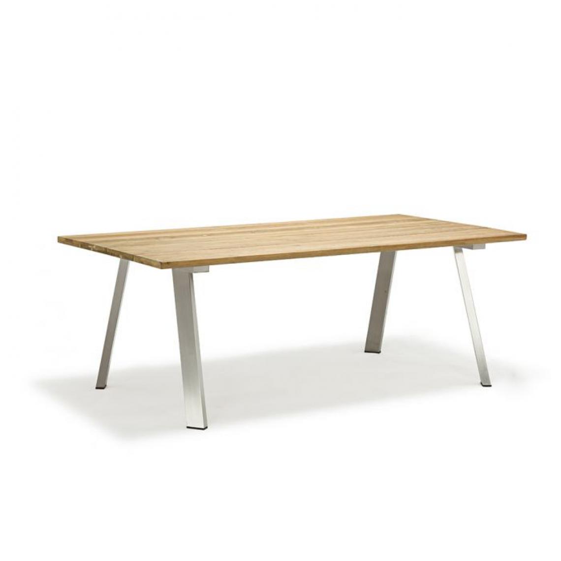 Alter - Table avec pieds en acier inoxydable et plateau en bois de teck de 3 mm Fabriqué en Italie, couleur marron, 200 x 100 x 74 cm - Tables à manger