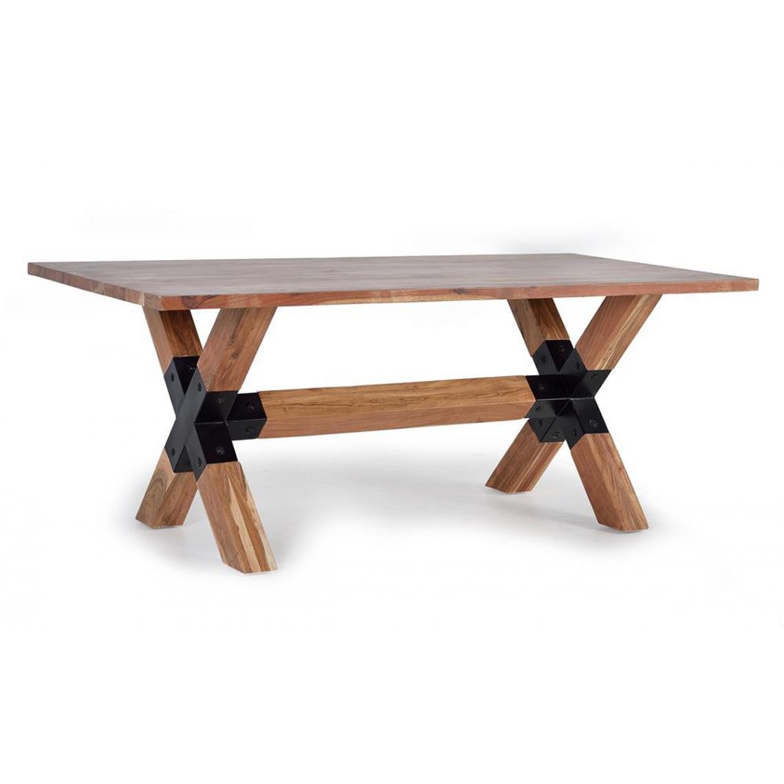 Pegane - Table à manger en bois d'acacia coloris naturel / pieds noir - longueur 200 x profondeur 100 x hauteur 76 cm - Tables à manger