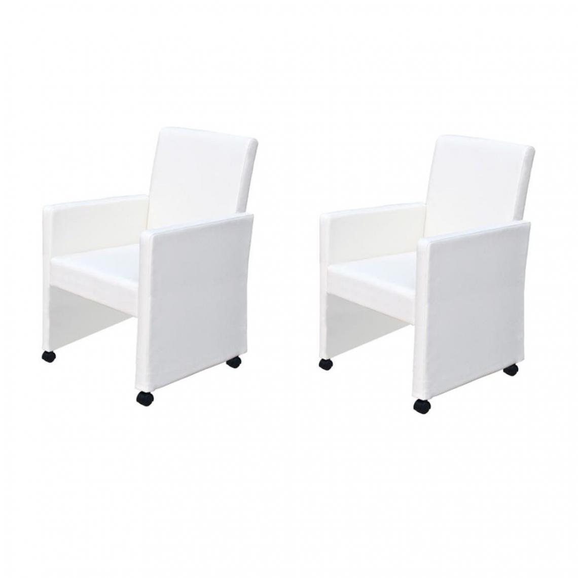 Decoshop26 - Lot de 2 chaises de salle à manger cuisine design moderne et ergonomique sur roulettes blanc similicuir CDS020204 - Chaises