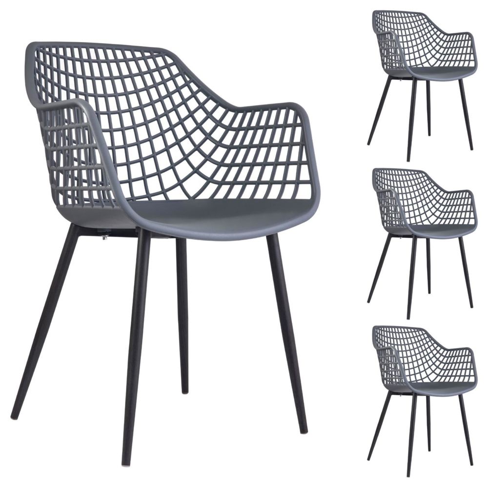 Idimex - Lot de 4 chaises LUCIA, en plastique gris foncé - Chaises