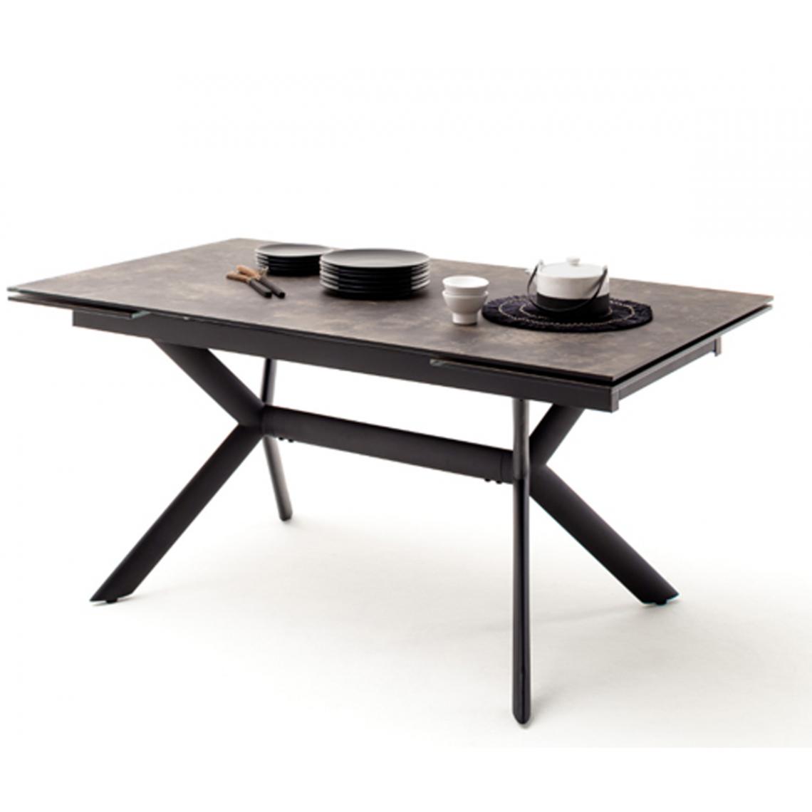 Pegane - Table à manger extensible en métal / verre aspect marron pierre - L.160-240 x H.76 x P.90 cm - Tables à manger