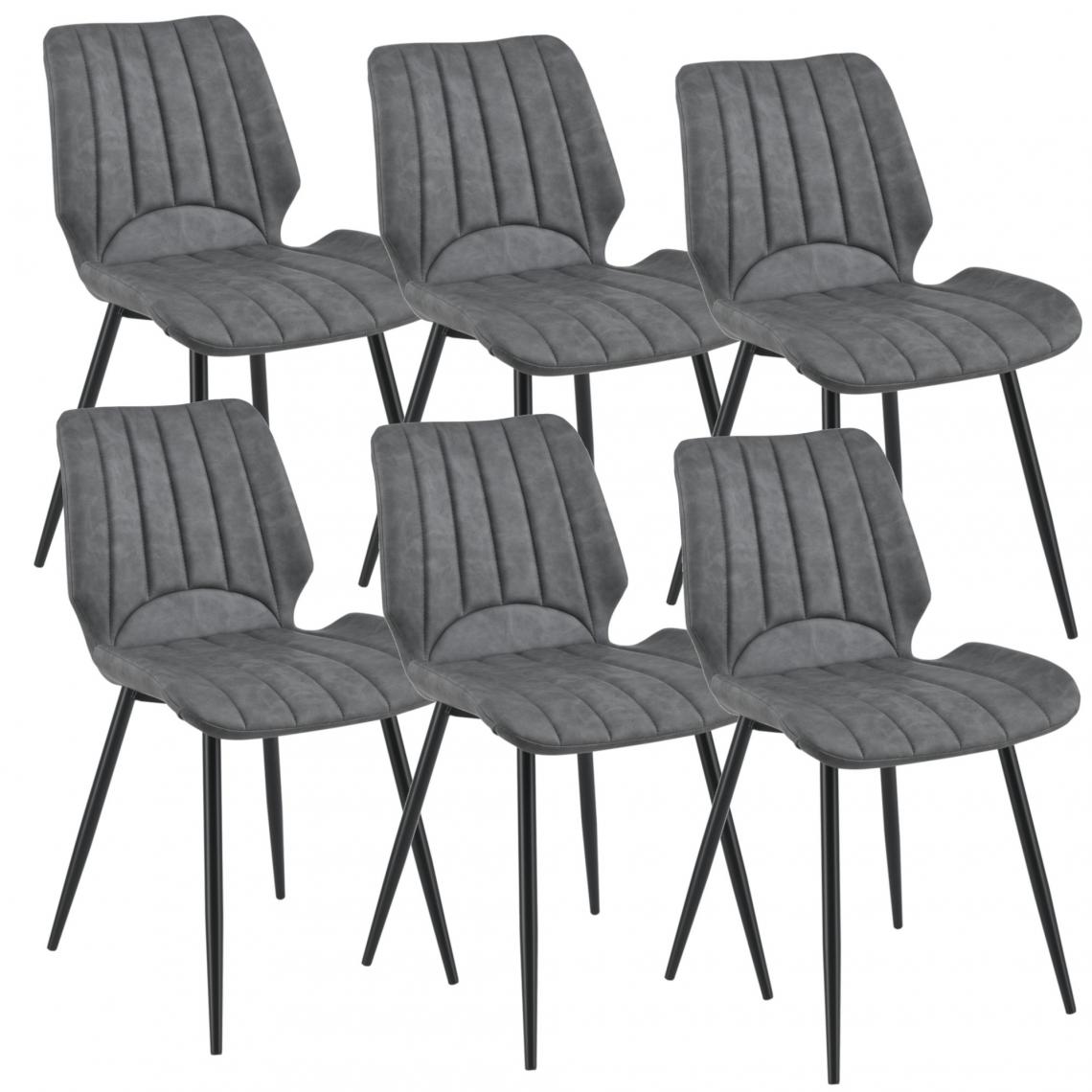 Decoshop26 - Set de 6 chaises de salle à manger en similicuir polyuréthane gris et pieds métal noir 03_0003725 - Chaises