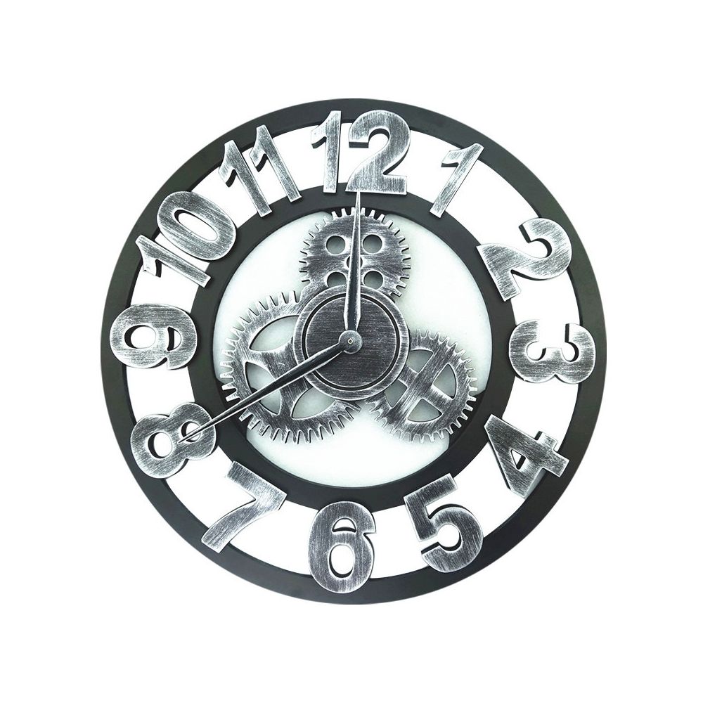 Wewoo - Horloge murale Rétro en bois ronde à simple face rétrodiamètre 40cm Argent - Horloges, pendules