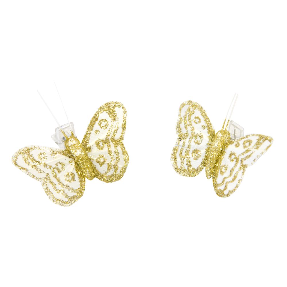 Visiodirect - Lot de 4 papillons paillettes sur pince Doré - 3,5 x 2,7 cm - Objets déco