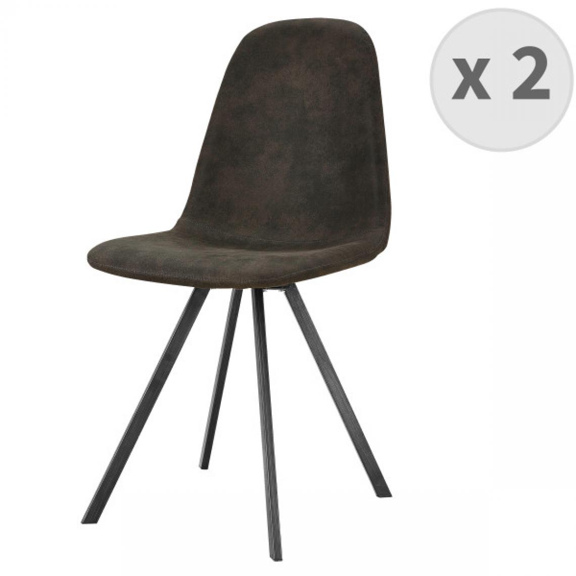 Moloo - ATLANTA-Chaise industrielle microfibre èbène vintage pieds noir (x2) - Chaises