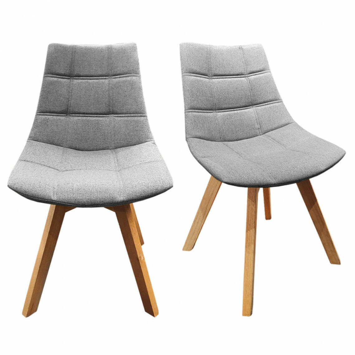 Meubletmoi - Lot 2 chaises en tissu gris clair surpiqué avec piètement chêne - BETI - Chaises