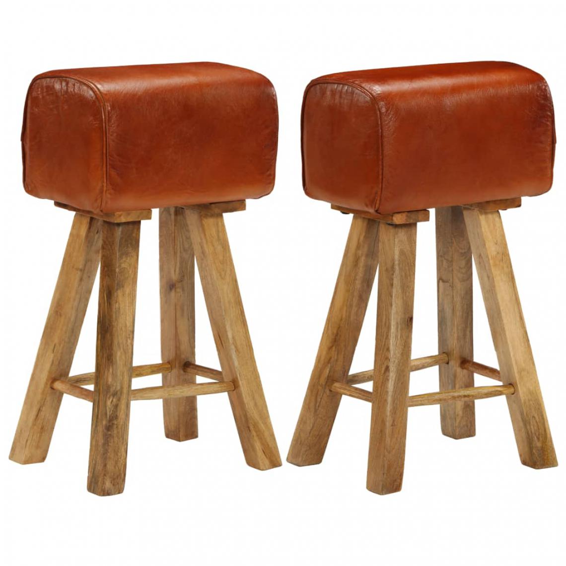 Uco - UCO Chaises de bar 2 pcs Cuir véritable et bois de manguier solide - Chaises